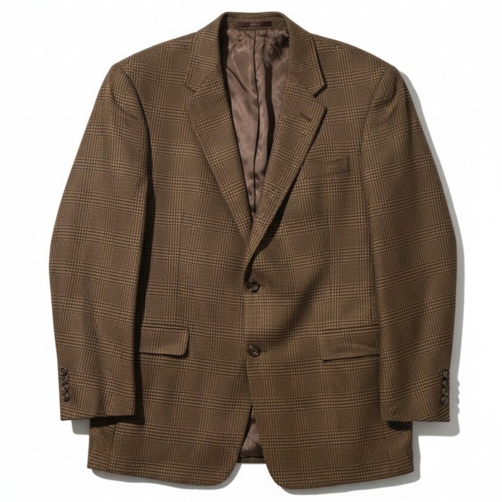 Hart Schaffner Marx‎ Brown Blazer, Men's 42L Plaid Sport Coat, Two Button, Tweed